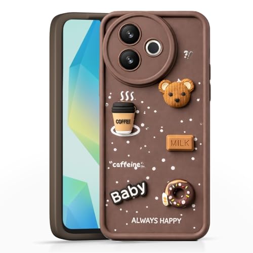 Image of Bintage Case Ball Bear| Donut| Milk Cake| Baby| Coffee Rubber Case Camera Protection Back Cover Compatible for Vivo Y39 5G - Brown