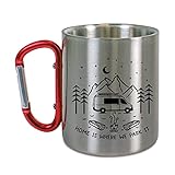 printforward Campingbecher Edelstahl Karabiner Sprinter Van Wohnmobil, Zuhause ist wo wir parken, Camping, Happy Camper, Wohnwagen, Zelten, Wandern, Geburtstagsgeschenk (Van)