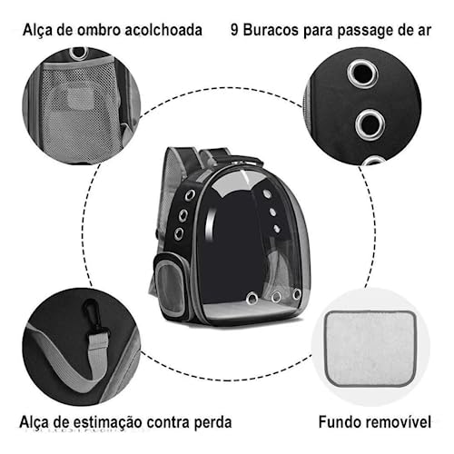Mochila De Transporte Para Pets Cachorros E Gatos Com Ventilação Transparente E Visão Panorâmica Bol