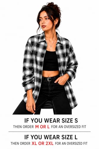 Image of Women's Casual Shirt, Cotton, Black and White Plaid