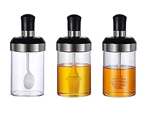 ADDCART Borosilicate Glass Pickle, Ghee, Honey Jar Set of 3 Oil Dispenser Honey Dispenser Bottle Kitchen Seasoning Bottle Food Storage Jar Spice Jars Pickle Jar Borosilicate Glass Jar (250 ML)