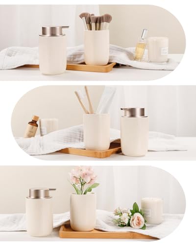 Image of BosilunLife Foam Soap Dispenser - Ceramic Foaming Hand Dispenser for Bathroom Modern Farmhouse Small Soap Dispenser Lotion Hand Pump Dispenser for Kitchen Sink (Apricot, Foam Pump)