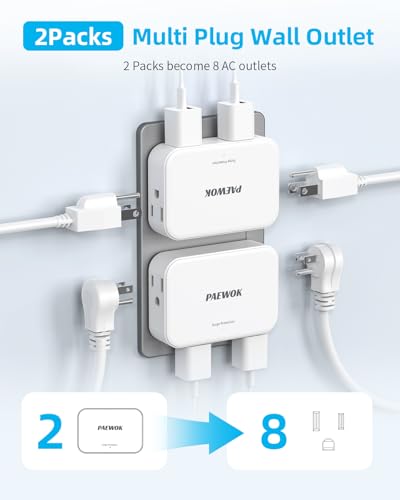 PAEWOK MC460 Multitoma Extensión con 8 salidas, 125V, Tipo B, 1875 W, 15 A miniatura 3