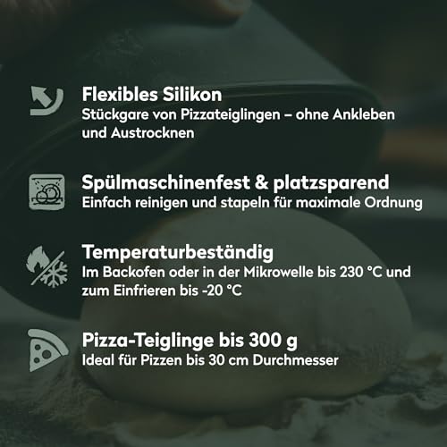 BURNHARD Pizzaballenbox mit Deckel, luftdicht, 6er-Set aus BPA-freiem Silikon, stapelbar, temperaturbeständig (-20 bis 230 °C), ideal für Stückgare, Einfrieren & Backen