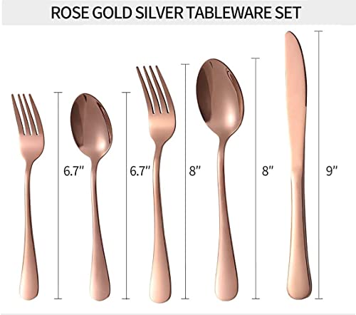 Image of Copper Silverware Set, Rose Gold Flatware Set for 4, Stainless Steel Tableware Cutlery Set, Utensil Sets for Kitchen, Forks and Spoons Silverware (Rose Gold, Set of 20)