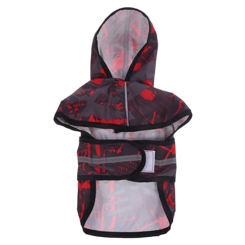 FONDOTIN Portable Dog Raincoat Pet Hooded Rain Jacket with Reflective Design for Small Dogs for Outdoor Walking and Running Black and Red S