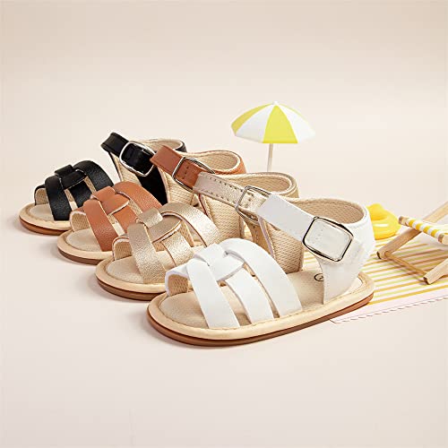 Image of Meckior Baby Toddler Infant Girls PU Leather Soft Open Toe Summer Sandals Flower Princess Flat Shoes