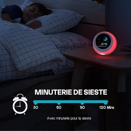 iHoo Toddlers Sleep Training Clock, Kids Alarm Clock with Night Light & Nap Timer, Ok to Wake Clock Gift for 2-9 Years Girls Boys White - 6