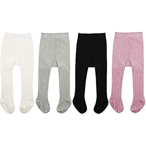 Durio Baby Tights for Girls Cotton Children's Tights Kids Tights Set Warm Stockings Leggings, 4 pairs of white, black, light grey, purple, 2-4 Years Cover
