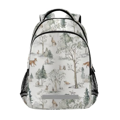 Watercolor Forest Scene with Fox Kid's Elementary Middle School Backpack for Son Daughter, Age 6-12 Back to School Backpack Bookbag Schoolbag for Boys Girls