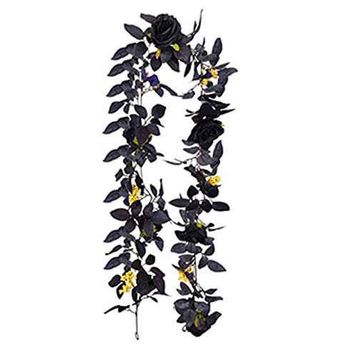 Aunaeyw Guirnalda de arce de simulación de Halloween, regalo de decoración de vid colgante 2022 para fiesta de festivales en casa (negro amarillo, 180 cm)