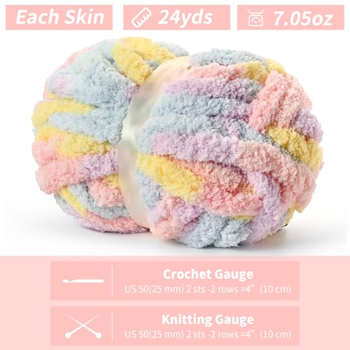 Image of 10 Pack Jumbo Chunky Yarn for Hand Knitting, Fluffy Chunky Chenille Yarn for Crocheting, Variegated Chunky Knit Baby Blanket Yarn, 240 yds /70.5 oz Super Bulky Yarn(Macaron)