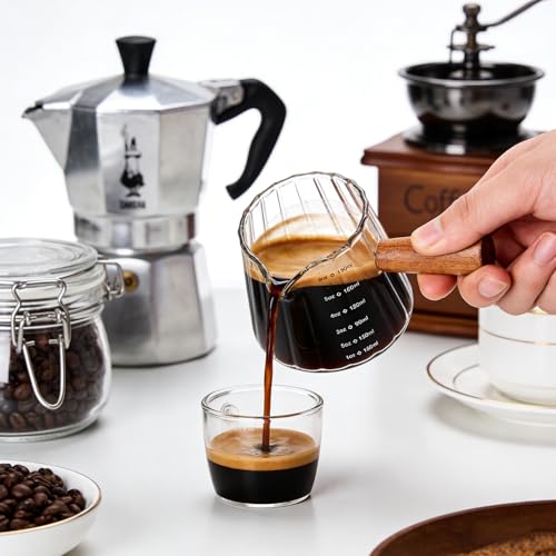 Vaso medidor espresso con mango de madera 6 oz miniatura 4