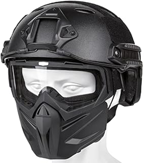 VPZenar Airsoft Helmet and Mask, Airsoft Helmet with Front NVG Mount and Side Rail, Airsoft Mask Full Face and Paintball Mask with Detachable Anti Fog Clear Goggles,Tactical Airsoft Gear