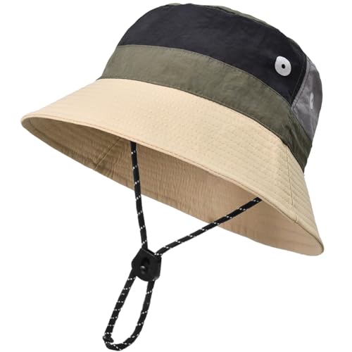 Image of Outdoor Kids Sun Hat Quick Dry Bucket Hat Multiple Color Patchwork for Boys Girls 8-15 Years UPF 50+ Summer Beach Hats