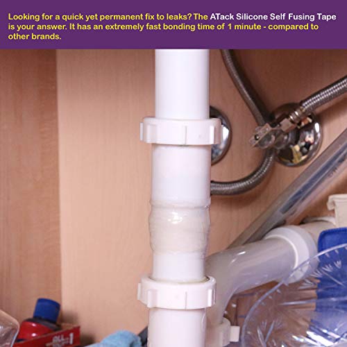 ATack Silicone Self Fusing Tape 1-Inch x 36-Foot (Clear) Waterproof and Weatherproof Self-Fusing Silicone Rubber Sealing Wrap Quick Fix Repair Tape for Hose, Pipe, Plumbing Emergency Repair 25 Mil - Thumbnail 5