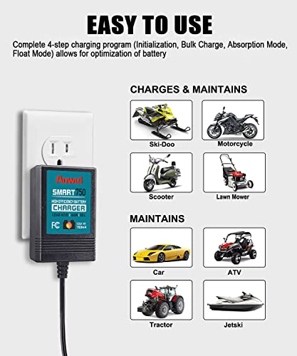 Aowel Smart Trickle Charger 12V 750Ma Fully-Automatic Battery Charger/ Maintainer For Car, Motorcycle, Atv, Utv #TOP3
