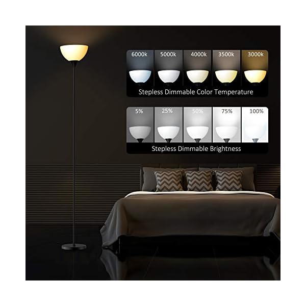 PESRAE Floor Lamp, Remote Control with Stpeless Color Temperatures and Brightness, Torchiere lamp for Bedroom, Living Room, Bulb Included (Matte Black) - Image 6