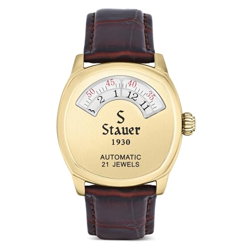 Stauer 1930 Dashtronic Men’s Watch – Gold-Finished 39MM Case, Genuine Leather Band, Automatic Movement & 3-ATM Water Resistance