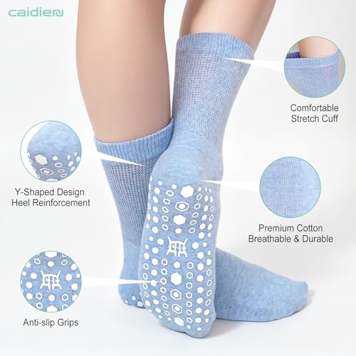 Image of CaiDieNu Non Slip Socks for Women: Non Skid Grip Socks for Elderly Hospital | Non Binding Grippy Crew Slipper Socks for Pregnant & Daily Wear, Wide Grippers Prevent Falls, Great Gifts for Seniors 5 Pairs