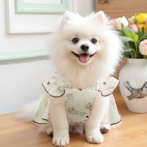 Image of CuteBone Cotton Dog Dress Bear with Leash Ring & Sleeve Ruffles, Soft & Breathable, Stylish Pet Clothes Outfit for Small Dogs, Comfortable & Easy to Wear CFX02XS