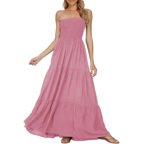 Image of Women's Summer Strapless Tube Top Maxi Dresses Off Shoulder Boho Beach Long Dress