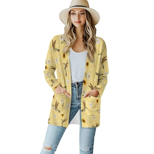 Womens Open Fron Cardigan Sweaters Long Sleeve Oversized Casual Tops Loose Lightweight Daily Coats with Pockets