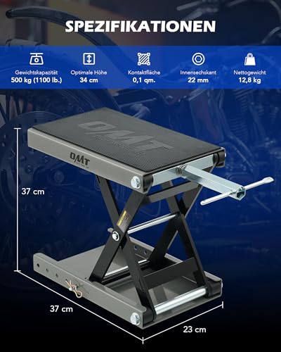 Orion Motor Tech Motorradheber Motorradhebebühne höhenverstellbarer 95-370mm Hebescheren-Mittelständer mit Kapazität von 500kg/1100 lbs Fahrradreparatur-Scherenheber für die Motorradwartung, Grau