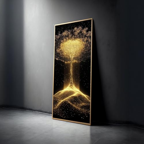 Tableau sur toile arbre doré illuminé 80x150cm grand format sans cadre