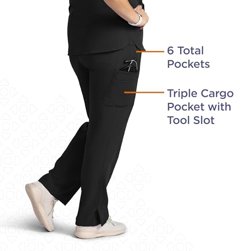 Image of ave. Varick Women's Scrub Pants, Elastic Waistband, 4-Way Stretch Fabric, Fade Resistant, Machine Washable Scrubs, Wrinkle-Resistant, For Nurses & Medical Professionals, (L, Black)