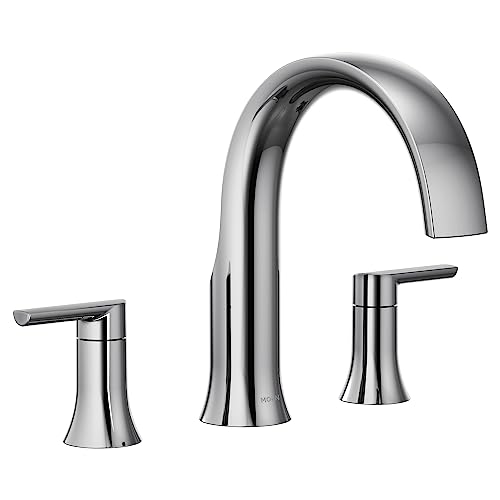 Moen Doux Chrome Two-Handle High Arc Deck-Mount Roman Tub Faucet Trim, Valve Required, TS983