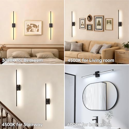 Image of Shenmoyl Battery Operated Wall Sconce Set of 2, 10000mAh Rechargeable Wall Sconces with Detachable Battery, Indoor 350Rotate Wall Lights for Bedroom Living Room, Black, 31.5 Inch