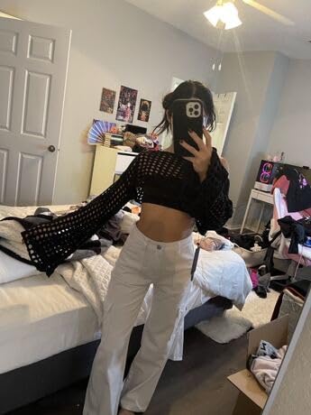 Image of Womens Crochet Shrug Y2K Hollow Out Bolero Shrug See Through Cropped Knit Sweater Top(Black,XL), X-Large
