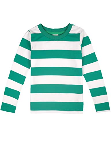 Spring&Gege Boys' Long Sleeve Striped T-Shirt Cotton Crew Neck Tees, Green and White Stripes, 3-4 Years