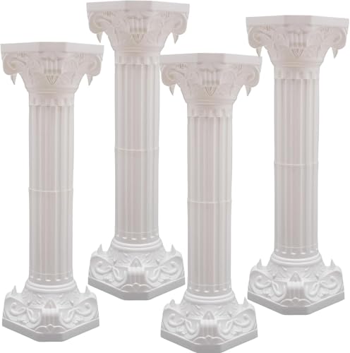 Pinelicorn 4PCS White Roman Columns Set, Roman Pillar, Wedding Pillars, Hollow Column Flower Stand for Wedding Party Event Decor, Flower Pot Columns and Pillars 10.63 * 34.65in (4)