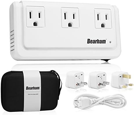 Bearham 200W Travel Voltage Converter 220V to 110V, 2.4A 4 Smart USB Ports with 3 Adapter Plug Kits and Portable Carrying Bag