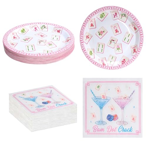 20 Pcs Mahjong Napkins Cocktail and Mahjong Plates Set Mahjong Party Supply Mahjong Party Set For Home Special Events Bridal Showers Wedding Anniversary & Birthdays