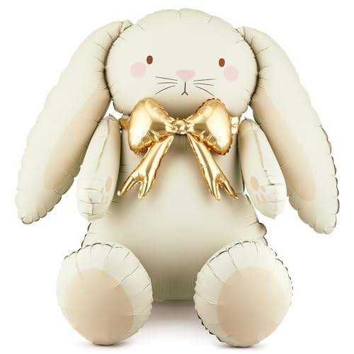PartyDeco Bunny Foil Balloon 29x33 Inch - Giant Rabbit Mylar Balloon for First Birthday and Baby Shower Decorations - Cute Neutral Party Decor for Baby Boys and Girls