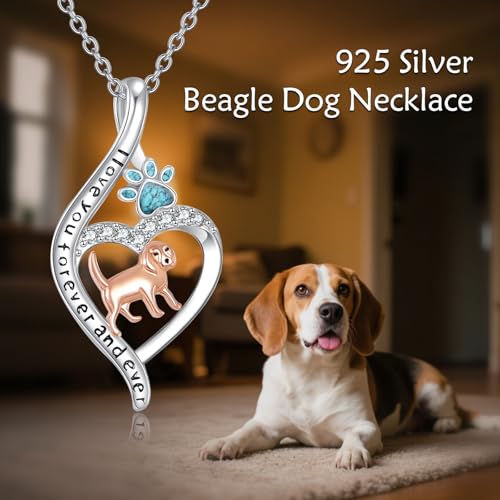 DAYLINLOVE Beagle Hund Kette 925er Sterling Silber Unendlichkeit Türkis Anhänger Halskette Pfote Druck Hund Mama Schmuck Geschenke für Damen Mädchen