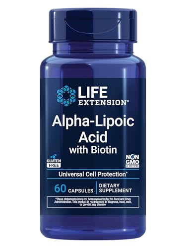 Life Extension Alpha-Lipoic Acid with Biotin, for Cell Protection, Universal antioxidant for Liver & Nerve Health, Gluten-Free, Non-GMO, 60 Capsules