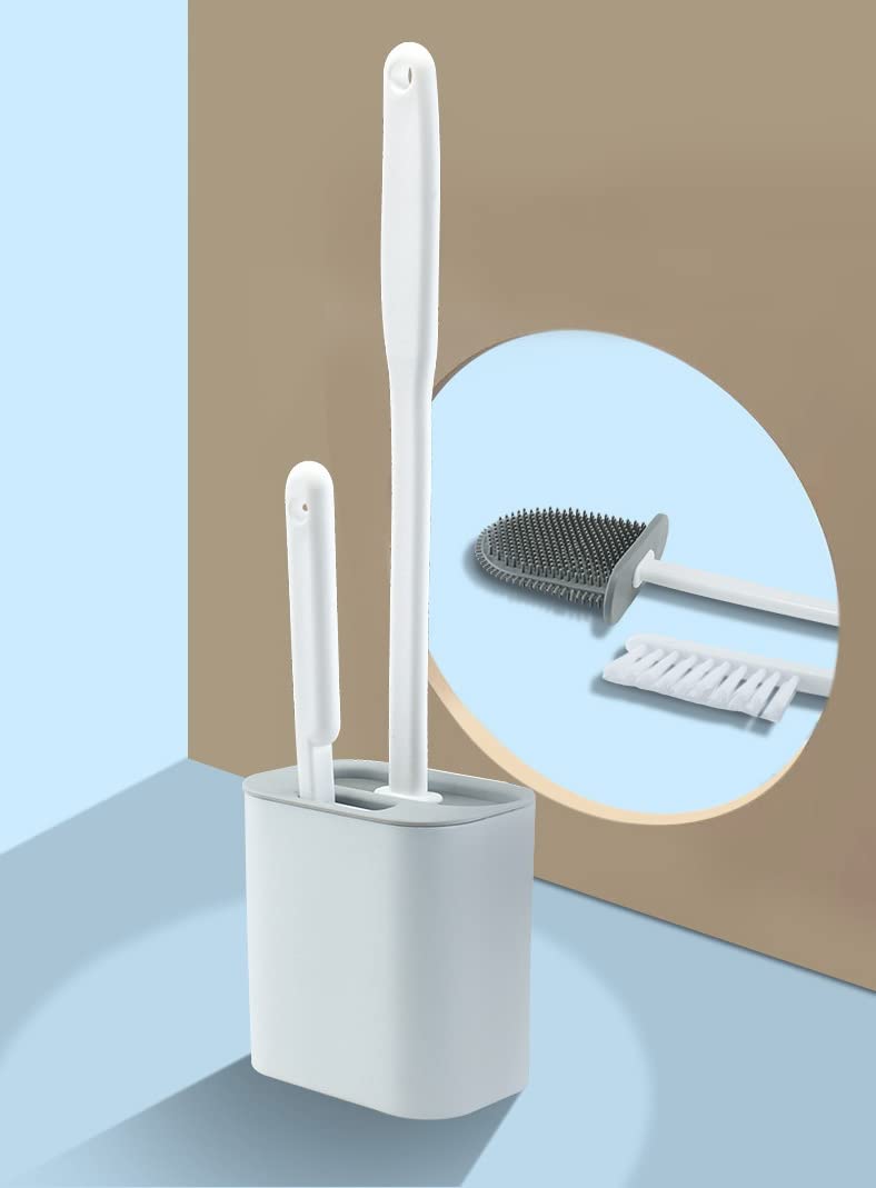 Buy Toilet Brush Holder Set, 1 Holder for 2 Brushes, Cleaning Different Parts, Flexible Silicone
