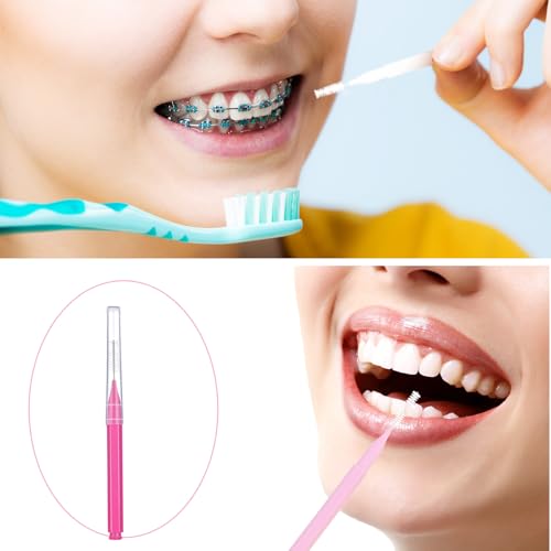Image of Patelai 100 Pieces Braces Dental Brush for Cleaner Interdental Toothpick Dental Tooth Flossing Head Oral Hygiene Flosser Toothpick Cleaners Tooth Tool(Assorted Colors,Mixed Size)
