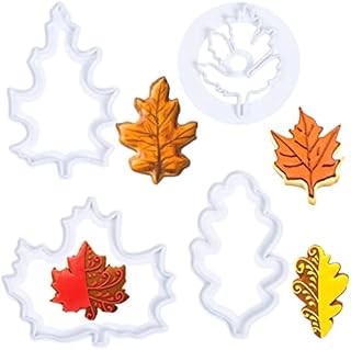 Crethink Autumn Leaf Cookie Cutters Shapes Set for Cake Decorating 4 Pieces Plastic Fall Maple Leaf Cookie Cutter