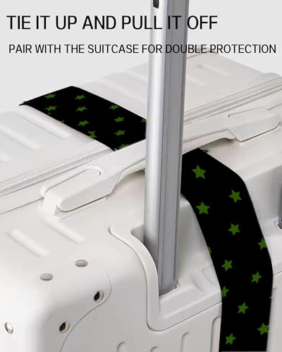 Image of Luggage Straps for Suitcases, Adjustable Travel Belt, Durable Wide Luggage Strap, Cute Suitcase Strap Identifiers with Buckle, Bag Straps for Luggage, Black Green Stars
