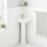 Signature Hardware 484430 Point Roberts Vitreous China Pedestal Bathroom Sink with Single Faucet Hole - White