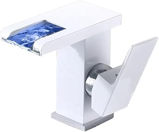 Grifo de cascada LED que cambia de color, lavabo cuadrado iluminado Grifo de gabinete de baño para lavabo Diseño moderno (blanco)