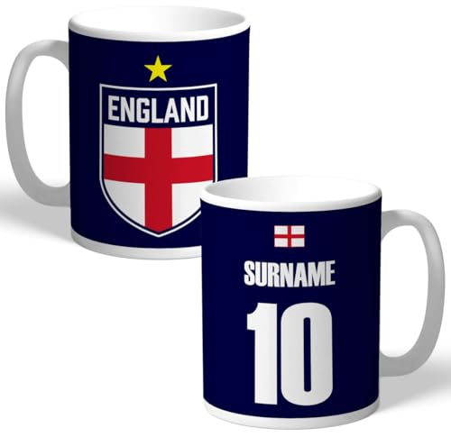 Mug personnalisé Coupe du monde d'Angleterre Bleu marine pour les fans de football Cadeau de Noël d'anniversaire