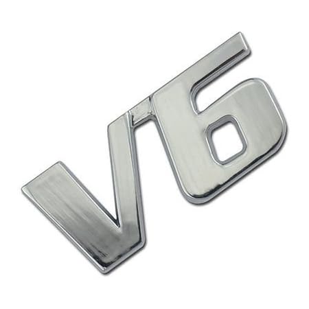 Chrome & Red Metal V6 Engine Badge Emblem - Race Motor Swap Decal For Trunk, Hood, Or Door
