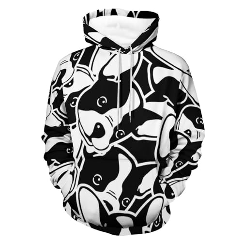 Sweats à capuche manche longue style bicolore avec motif chien noir et blanc pull unisexe S