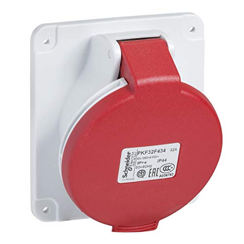 Socle de prise inversée Pratika 32A Schneider Electric PKF32F435 pour raccordement triphasé